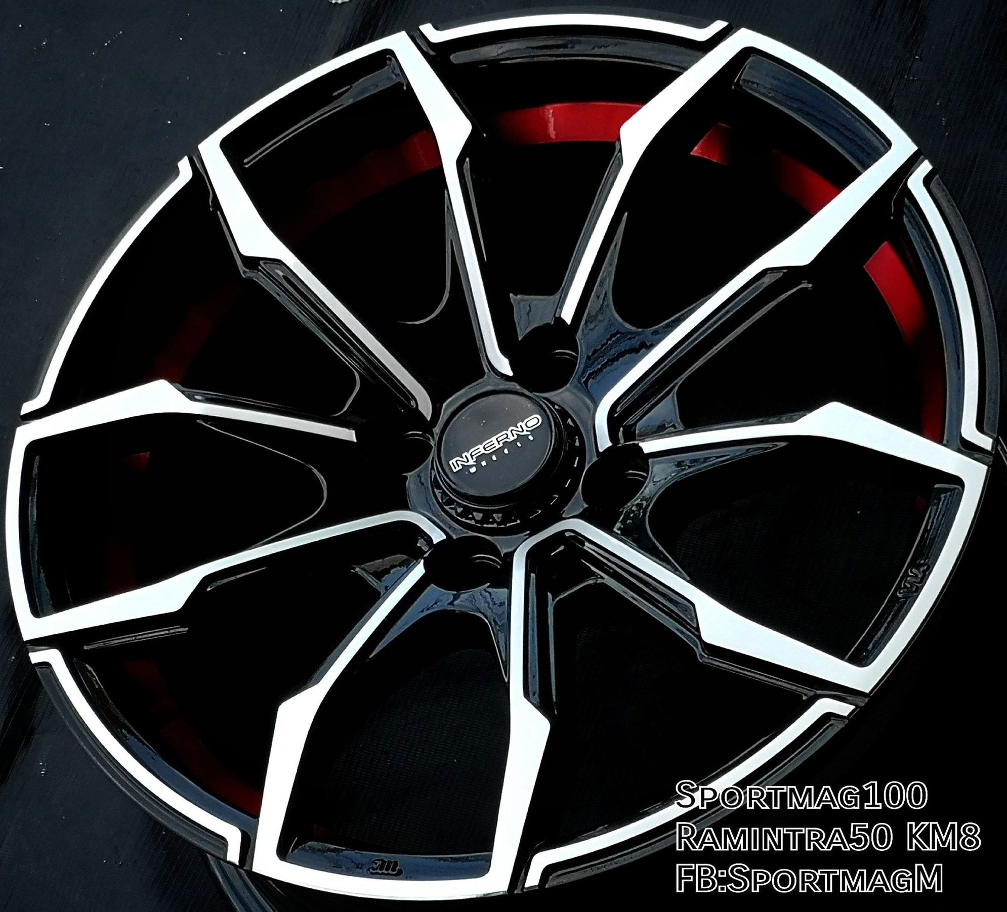 ล้อแม็ก ล้อแม็ก Inferno 847 4รู100 ET35 ดำหน้าเงามิลลิ่งแดง กว้าง7 ขอบ16นิ้ว