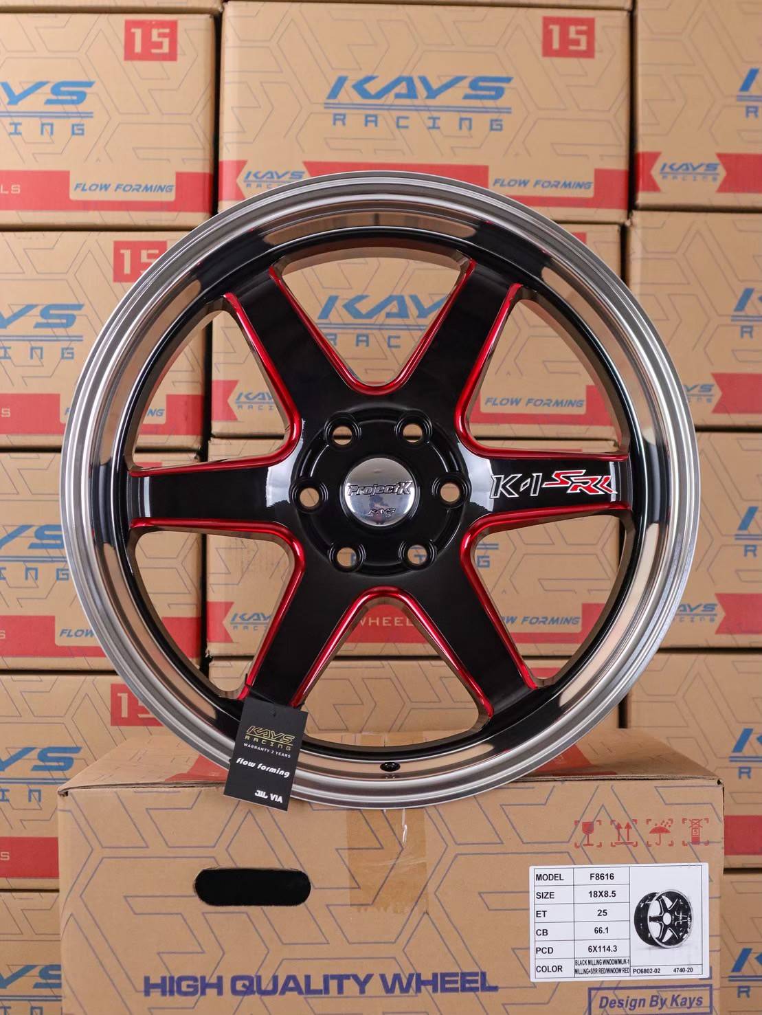 ล้อแม็ก  ล้อแม็ก K1 6รู114.3 ET25 ดำมิลลิ่งแดง กว้าง8.5 ขอบ18นิ้ว(นาวาร่า)