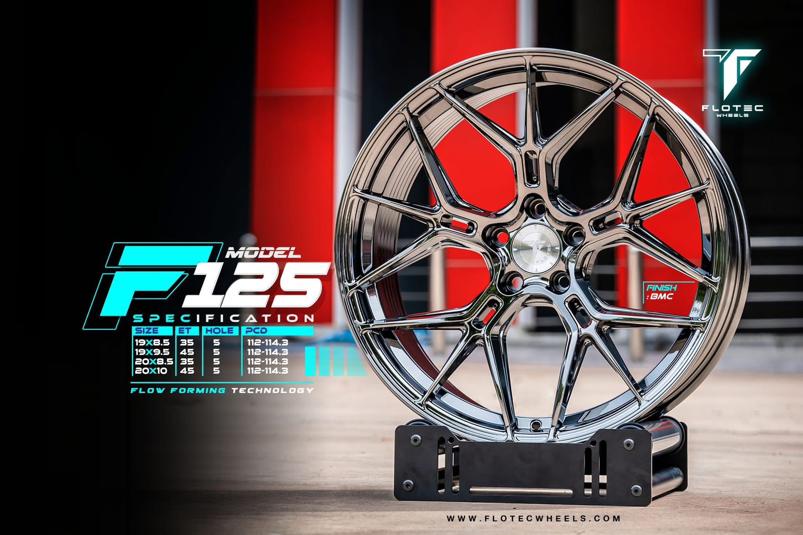 ล้อแม็ก ล้อแม็ก Flowforming Flotec F125 5รู112/114 ET42 แบล็คโคม ล้อหน้า8.5 ล้อหลัง9.5 ขอบ19นิ้ว 