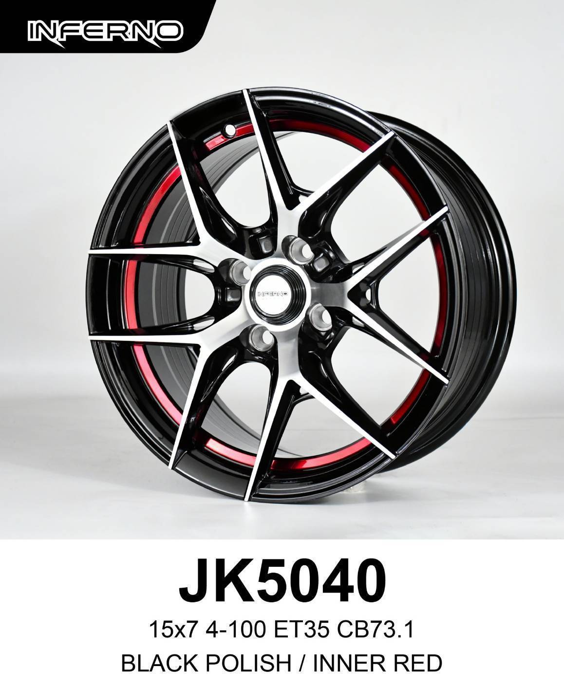 ล้อแม็ก Inferno JK5040 4รู100 ET35 ดำหน้าเงาคัตแดง กว้าง7 ขอบ15นิ้ว ล้อแม็ก ล้อแม็ก Inferno JK5040 4รู100 ET35 ดำหน้าเงาคัตแดง กว้าง7 ขอบ15นิ้ว