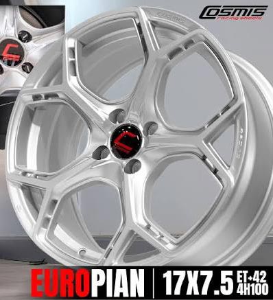 ล้อแม็ก  ล้อแม็ก Cosmis Europian 4รู100 ET42 สั่งผลิตพิเศษไฮเปอร์ซิลเวอร์ กว้าง7.5 ขอบ17นิ้ว 