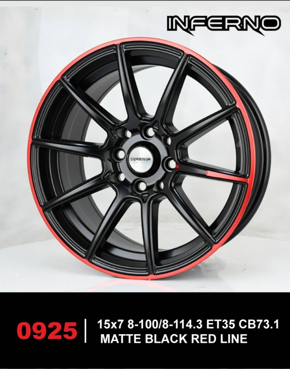 ล้อแม็ก ล้อแม็ก Inferno 0925 4รู100/114 ET35 ดำด้านขอบแดง กว้าง7 ขอบ15นิ้ว