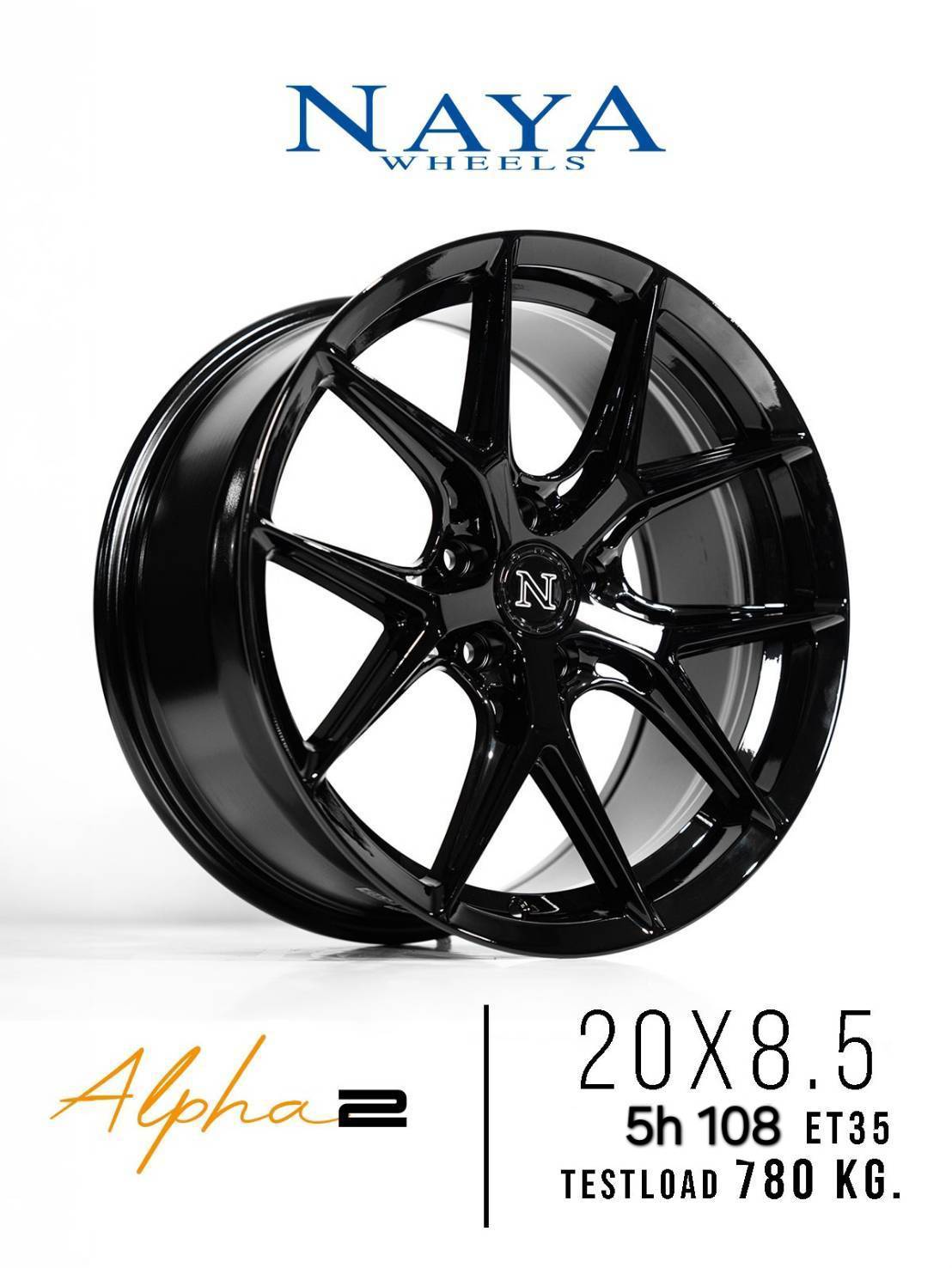 ล้อแม็ก ล้อแม็กใหม่ Naya Alpha2 ขอบ 20นิ้ว กว้าง8.5นิ้ว 5รู108 Offset35 สีดำเงา