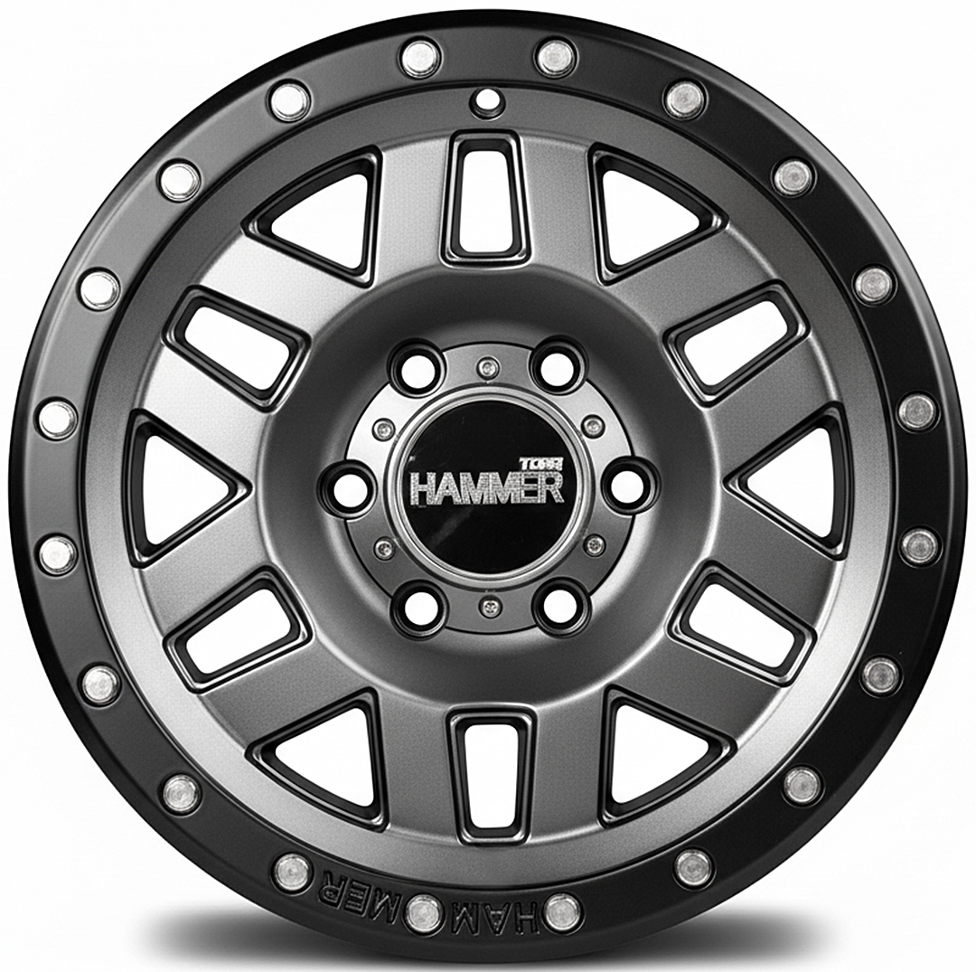 ล้อแม็ก ล้อแม็ก HAMMER HM2 ขอบ16นิ้ว กว้าง8.5นิ้ว 6รู139.7 Offset0 สีเทาขอบดำ