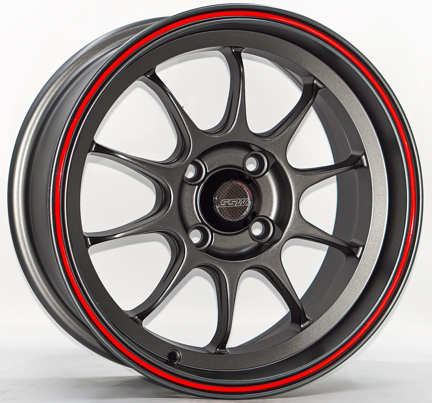 ล้อแม็ก ล้อแม็กใหม่ SSW S374 ขอบ15นิ้ว กว้าง7นิ้ว 4รู100 Offset32 สีกันเมทาลิกเส้นแดง