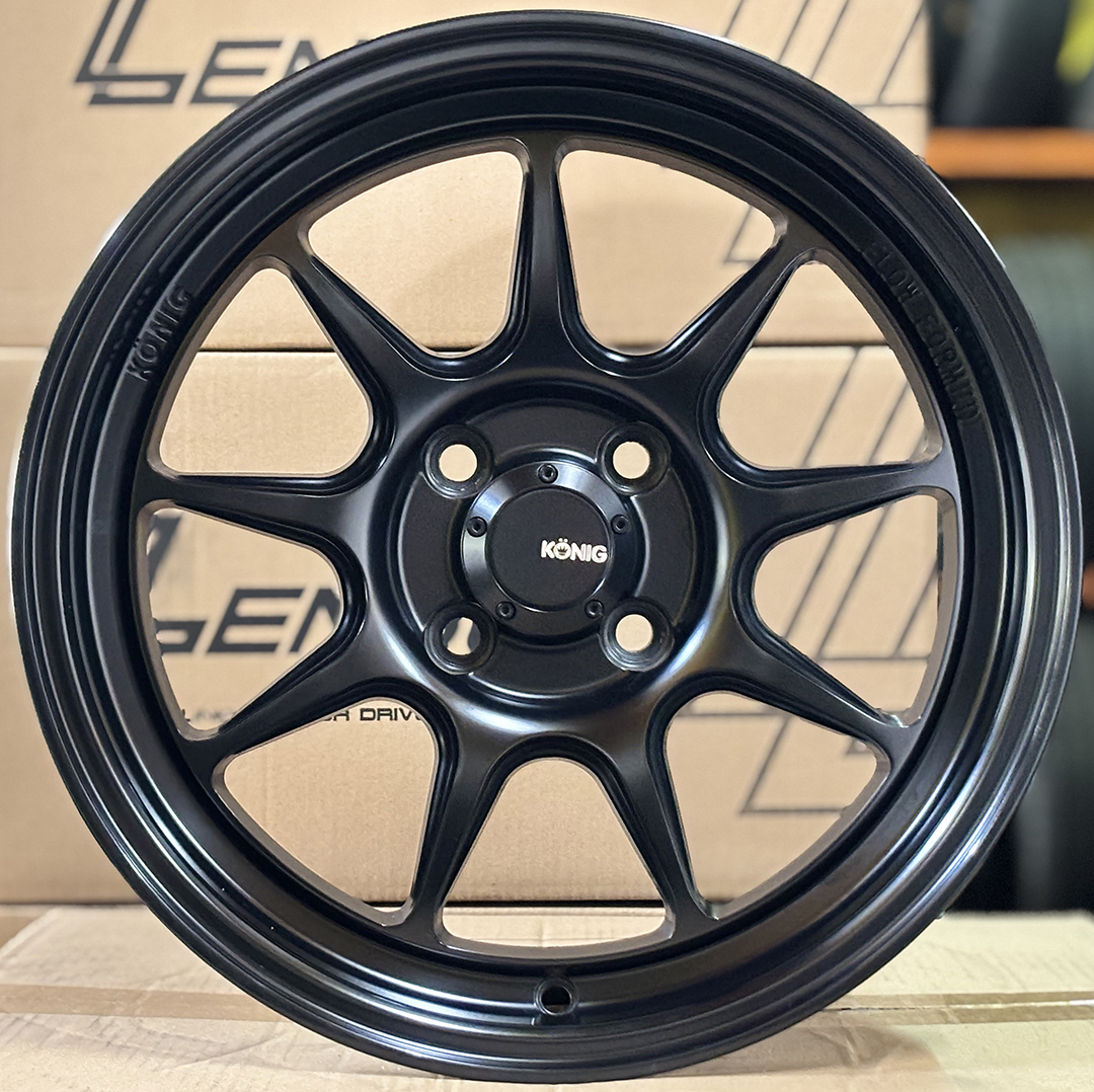 ล้อแม็กมือสองแท้ Konig N675D FlowForming ขอบ15นิ้ว กว้าง7นิ้ว 4รู100 Offset28 สีดำด้าน(ลาดพร้าว)