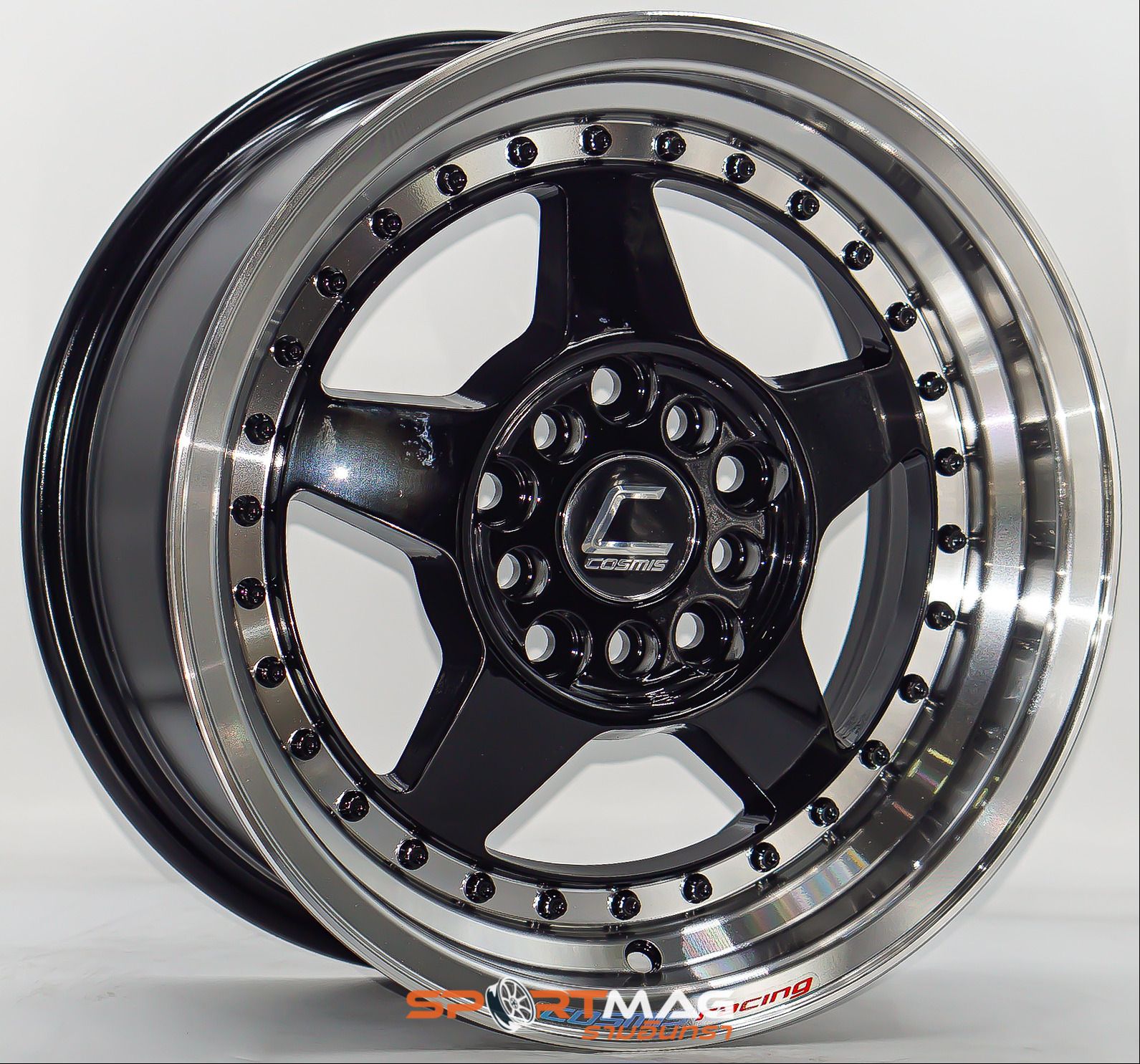 ล้อแม็ก Cosmis DTM 5รู100/114 ET35 ดำขอบเงา กว้าง7 ขอบ15นิ้ว 
