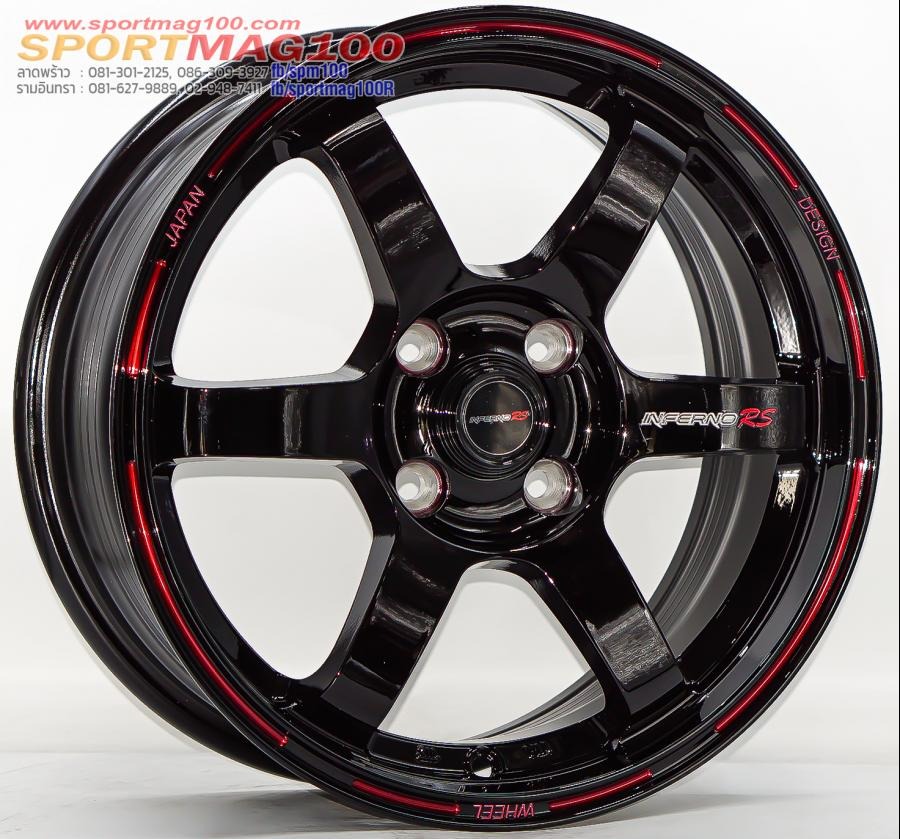 ล้อแม็ก INFERNO TE37 4รู100 ET35 ดำขอบแดง กว้าง 6.5 ขอบ15นิ้ว 