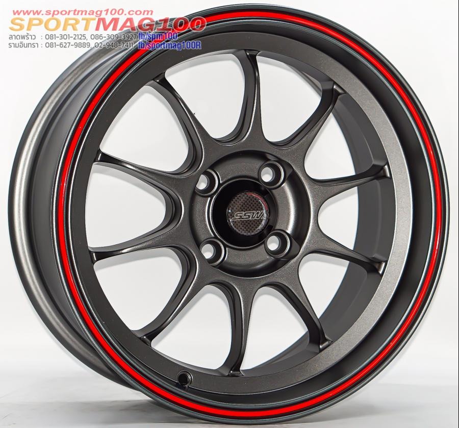 ล้อแม็กใหม่ SSW S374 ขอบ15นิ้ว กว้าง7นิ้ว 4รู100 Offset32 สีกันเมทาลิกเส้นแดง