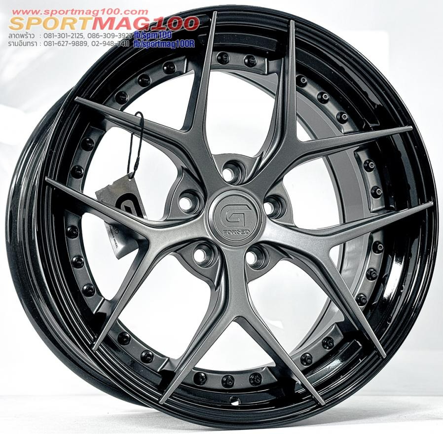 ล้อแม็ก G-Forged GF03 FlowForming ขอบ18นิ้ว กว้าง F8.5นิ้ว R9.5นิ้ว 5รู112/114.3 Offset35-38 สีTitaniumgreyขอบดำเงา