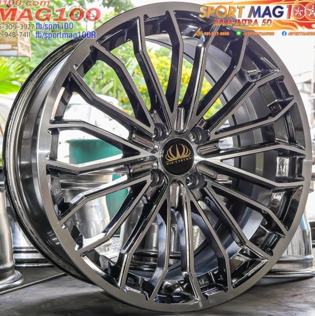 ล้อแม็กมือสอง VIP Status ขอบ17นิ้ว กว้าง7.5นิ้ว 4รู100 สีแบล็คโคมหน้าเงา (รามอินทรา)
