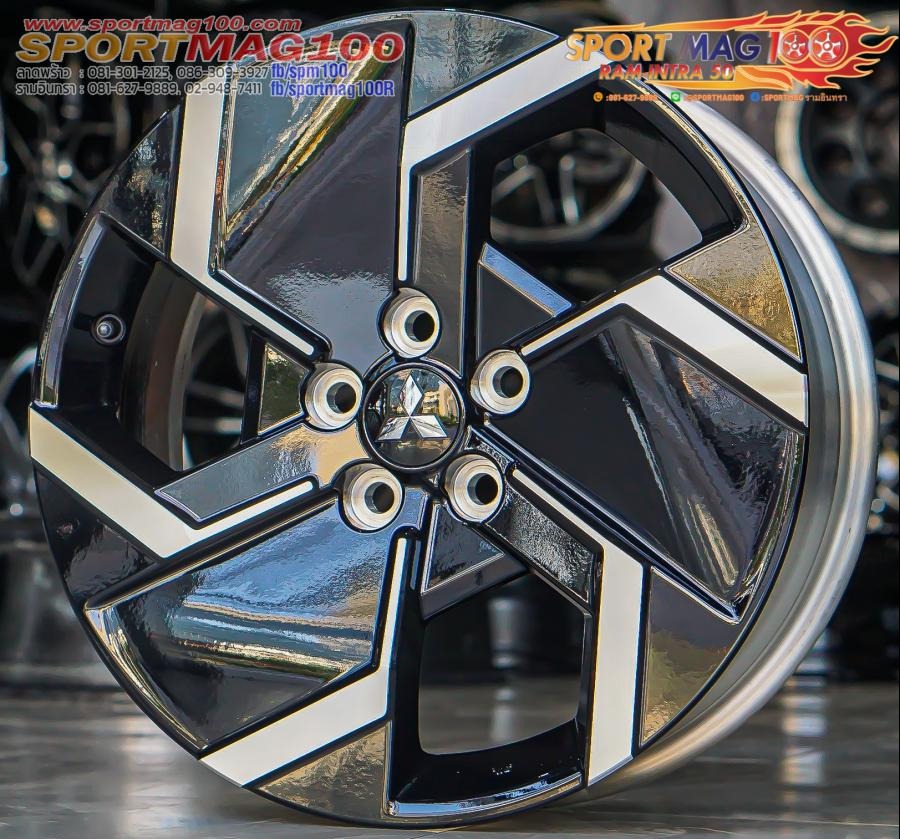 ล้อติดรถป้ายแดง Mitsubishi X Force ขอบ18นิ้ว กว้าง7นิ้ว 5รู114.3 สีดำหน้าเงา (รามอินทรา)