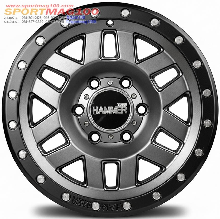 ล้อแม็ก HAMMER HM2 ขอบ16นิ้ว กว้าง8.5นิ้ว 6รู139.7 Offset0 สีเทาขอบดำ