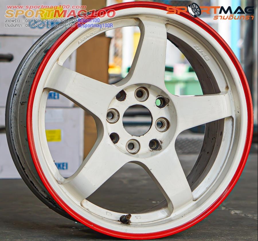 ล้อมือสอง Nismo ขอบ16นิ้ว กว้าง7นิ้ว 4รู100/114 Offset40 สีขาวขอบแดง (รามอินทรา)