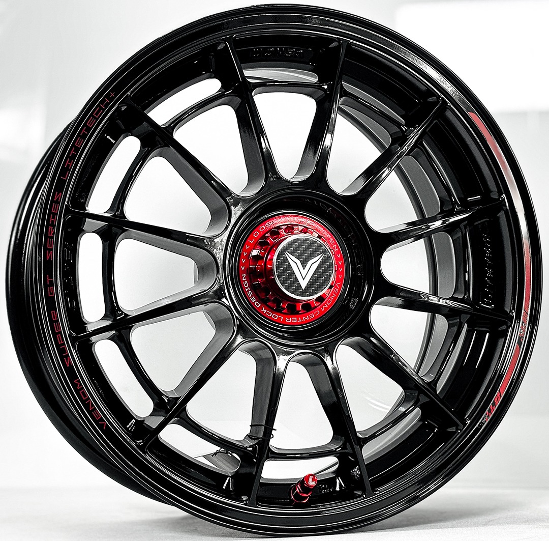 ล้อแม็ก Lenso VNN Venom Litetech+ FlowForming ขอบ15นิ้ว กว้าง7นิ้ว 4รู100 Offset35 สีดำเงาPadRed