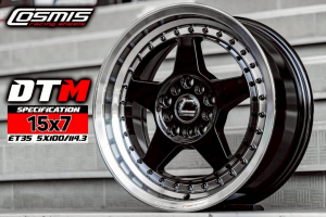 ล้อแม็ก Cosmis DTM 5รู100/114 ET35 ดำขอบเงา กว้าง7 ขอบ15นิ้ว 