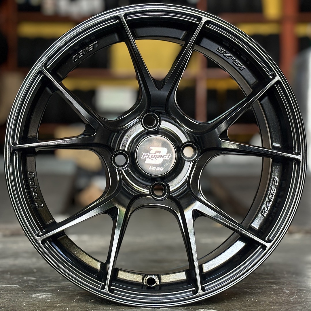 ล้อแม็กมือสองแท้ Lenso Project-D Race3 ขอบ15นิ้ว กว้าง7.5นิ้ว 4รู100 Offset35 สีดำด้าน(ลาดพร้าว)